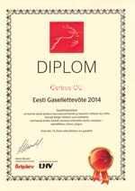 Diplom Eesti gasellettevõte 2014 OÜ Cerbos