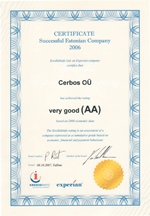 Sertificate Successful Estonian Company 2006 - Cerbos OÜ