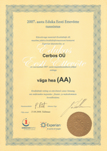 Sertificate Successful Estonian Company 2007 - Cerbos OÜ