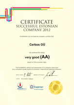 Sertificate Successful Estonian Company 2012 - Cerbos OÜ